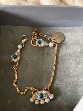 Anton Heunis Blue Crystal Teardrop Bracelet with evil eye and White Beads